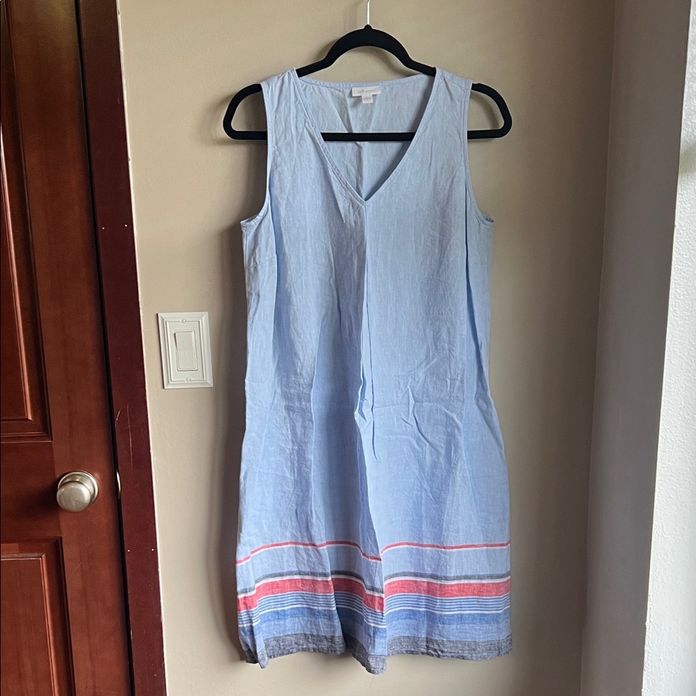 J. Jill Light Blue Midi Dress with Red and Blue Stripes